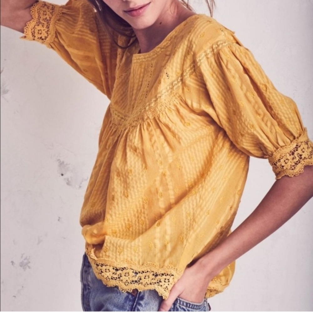 LoveShackFancy Robin Top Yellow Size XS